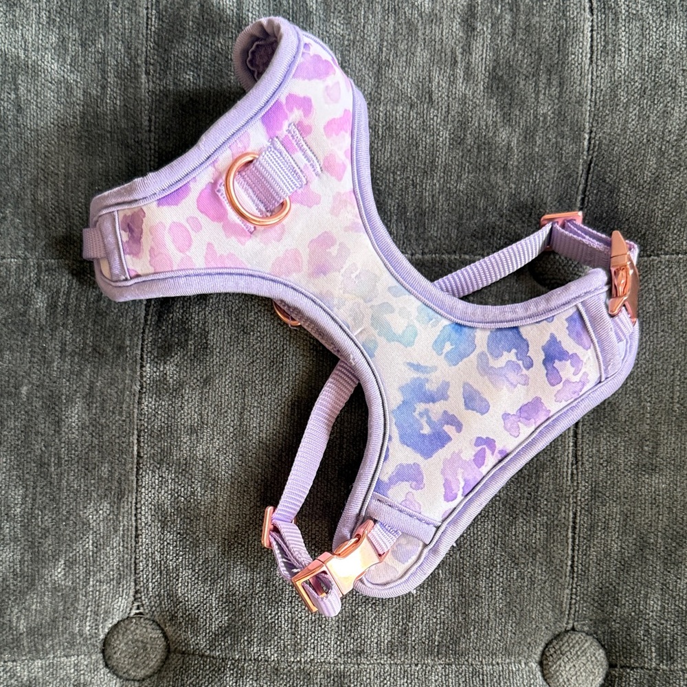 Pastel Purple Ombre Leopard Dog Harness with Rose Gold Hardware